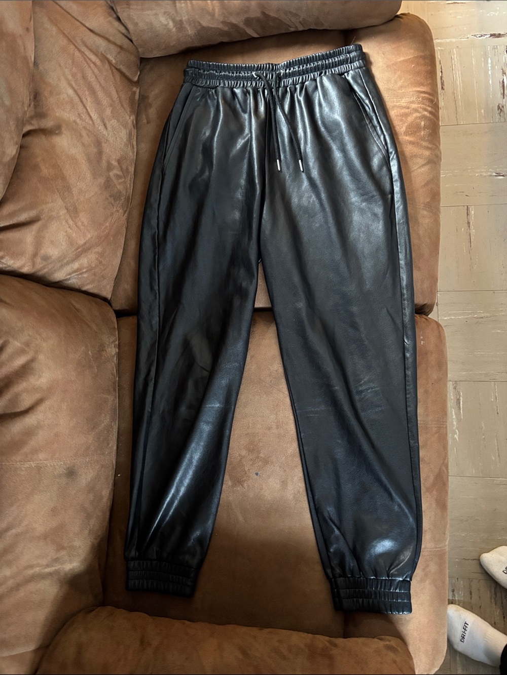 bagatelle Black Faux Leather Straight-Leg Jogger Pants